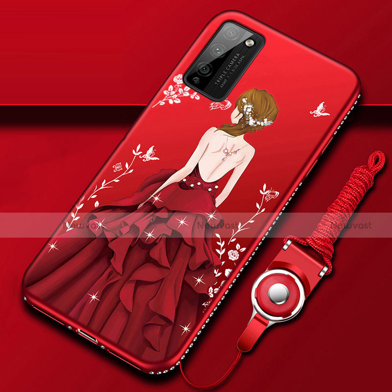 Silicone Candy Rubber Gel Dress Party Girl Soft Case Cover for Huawei Honor 30 Lite 5G Red