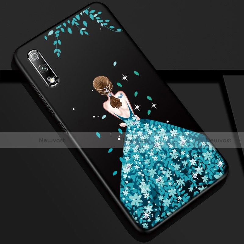 Silicone Candy Rubber Gel Dress Party Girl Soft Case Cover for Huawei Honor 9X Blue