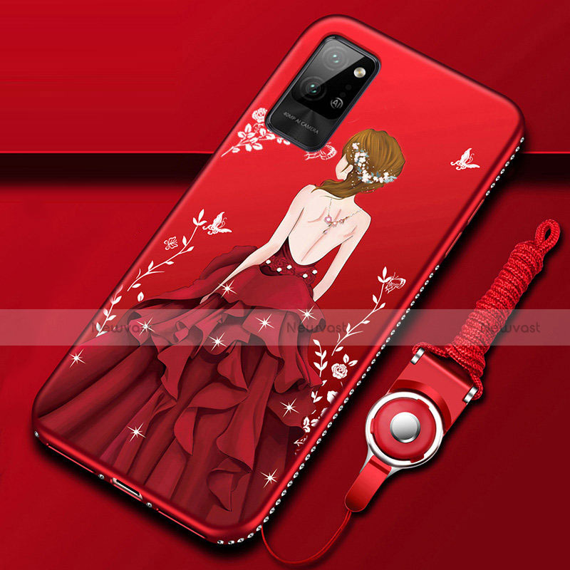 Silicone Candy Rubber Gel Dress Party Girl Soft Case Cover for Huawei Honor Play4 Pro 5G Red