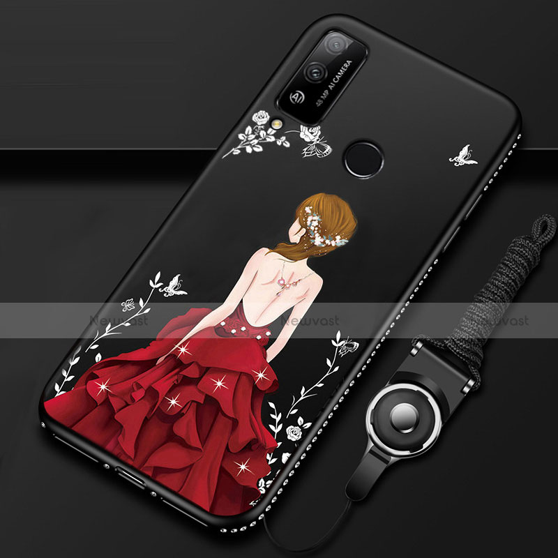 Silicone Candy Rubber Gel Dress Party Girl Soft Case Cover for Huawei Honor Play4T Red and Black