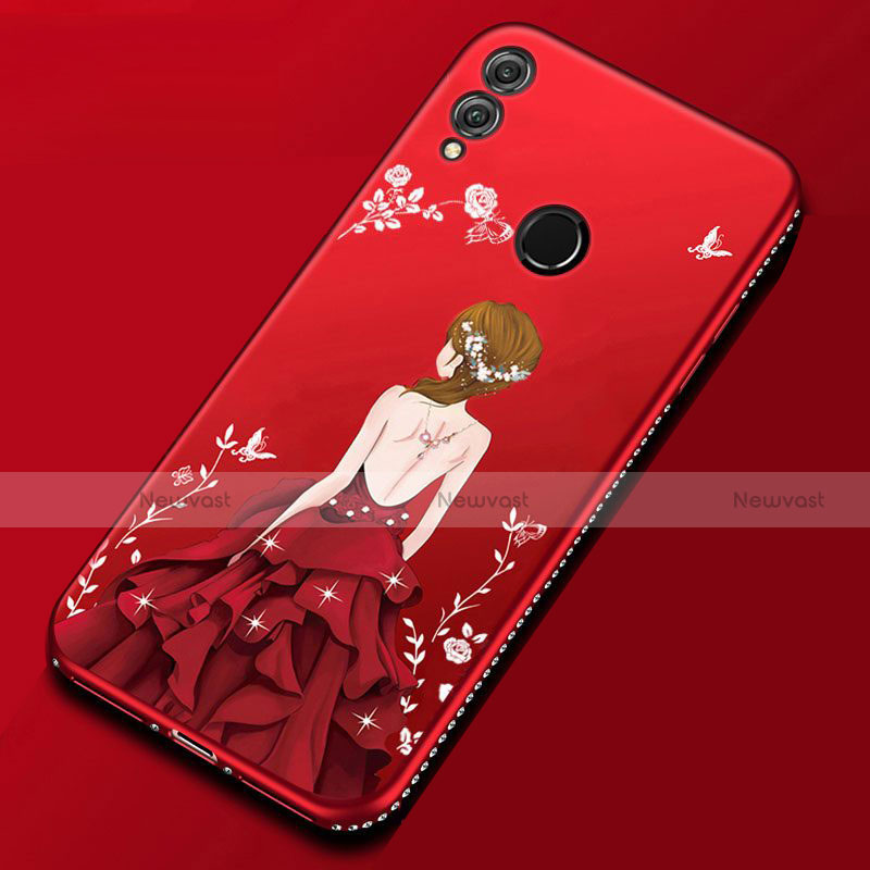 Silicone Candy Rubber Gel Dress Party Girl Soft Case Cover for Huawei Honor V10 Lite Red