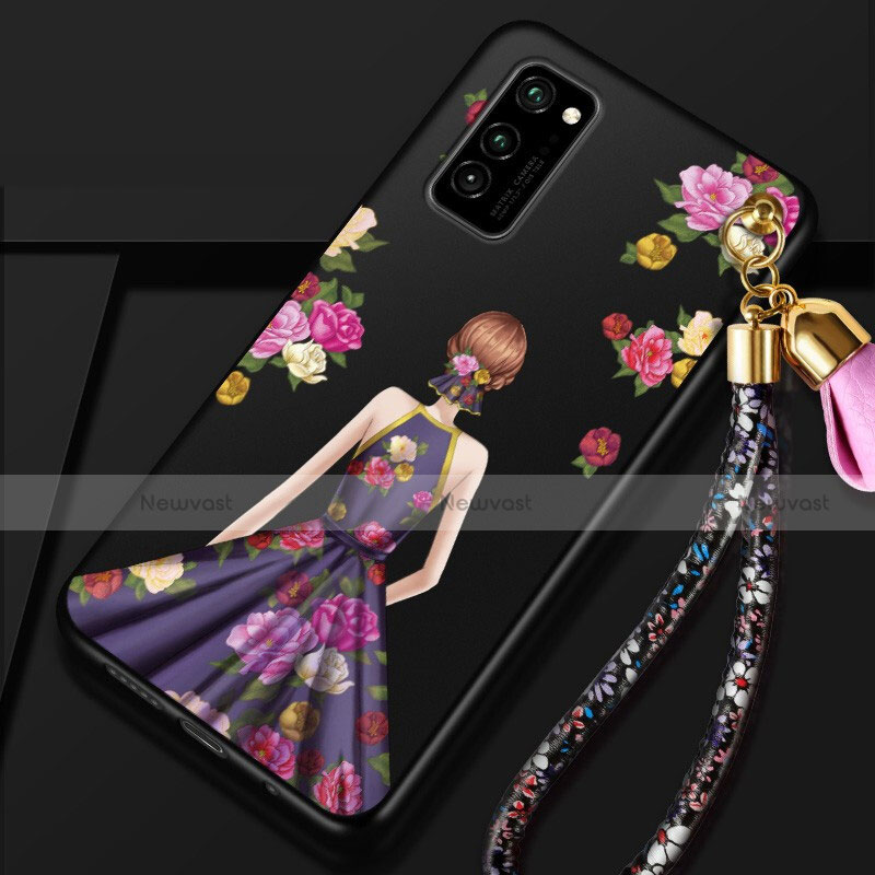 Silicone Candy Rubber Gel Dress Party Girl Soft Case Cover for Huawei Honor V30 5G Purple and Blue