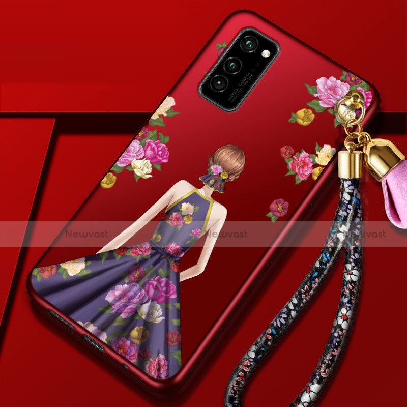 Silicone Candy Rubber Gel Dress Party Girl Soft Case Cover for Huawei Honor View 30 5G Purple