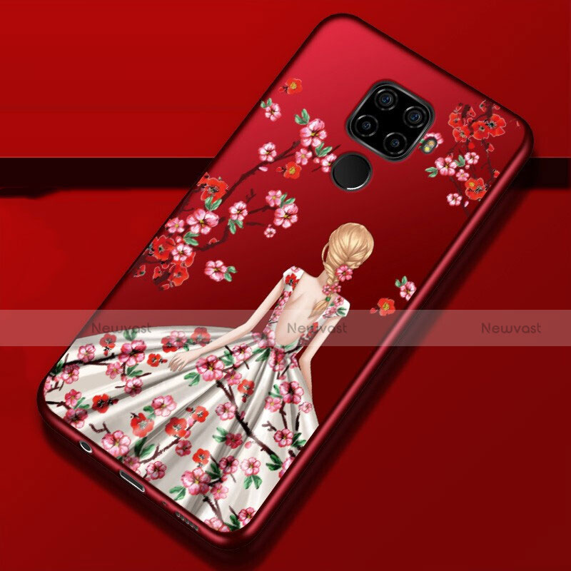 Silicone Candy Rubber Gel Dress Party Girl Soft Case Cover for Huawei Mate 30 Lite Red Wine