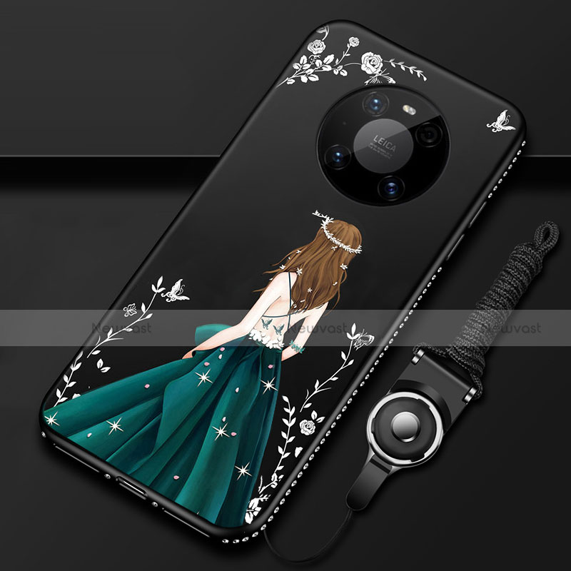 Silicone Candy Rubber Gel Dress Party Girl Soft Case Cover for Huawei Mate 40 Pro Black