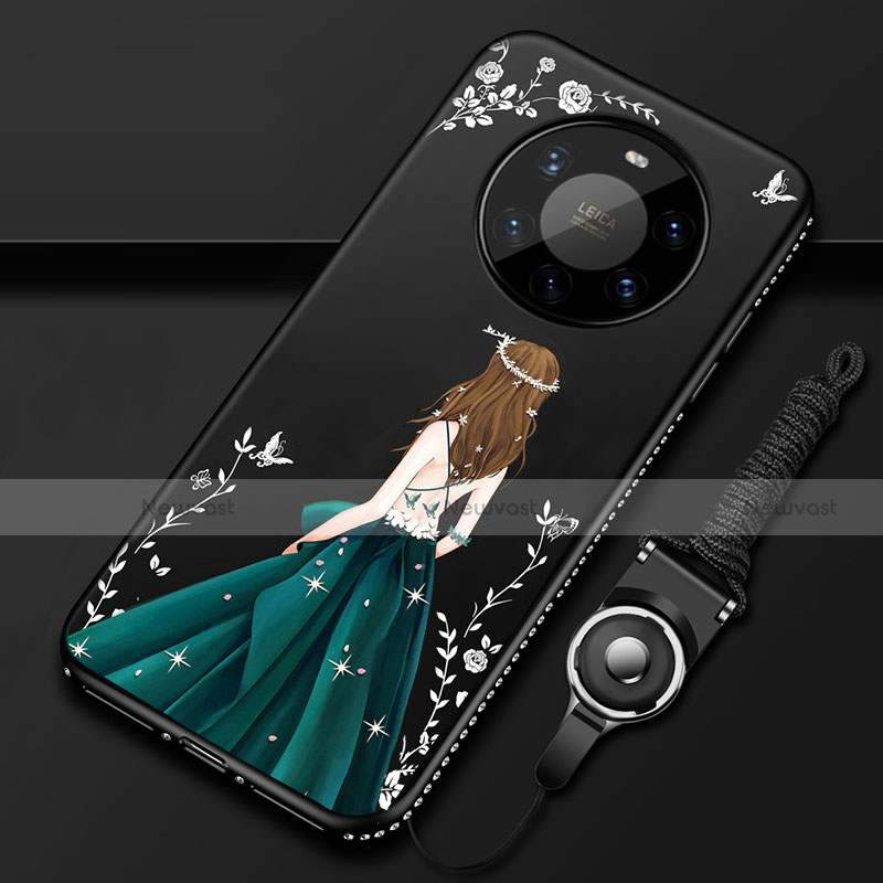 Silicone Candy Rubber Gel Dress Party Girl Soft Case Cover for Huawei Mate 40 Pro+ Plus Black