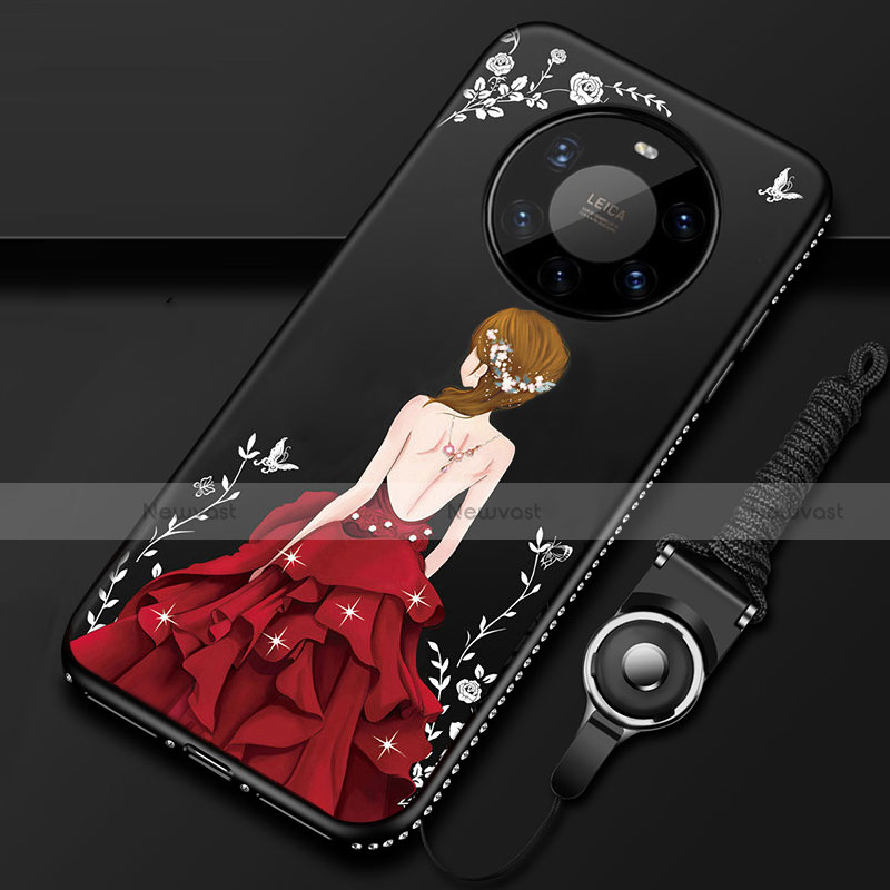 Silicone Candy Rubber Gel Dress Party Girl Soft Case Cover for Huawei Mate 40 Pro+ Plus Red and Black