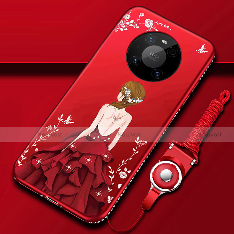 Silicone Candy Rubber Gel Dress Party Girl Soft Case Cover for Huawei Mate 40 Pro Red