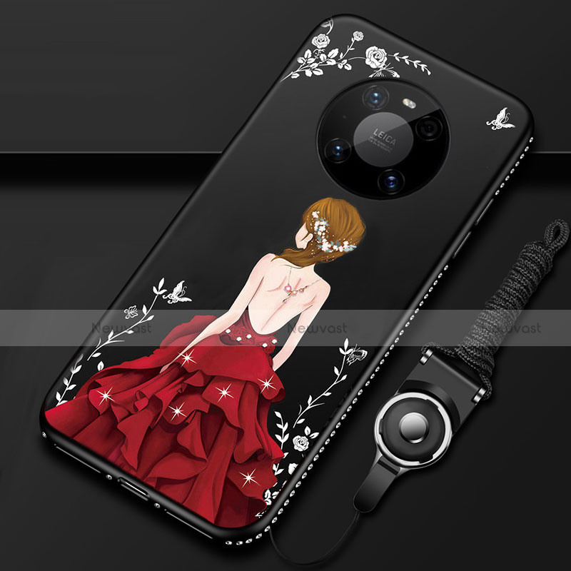 Silicone Candy Rubber Gel Dress Party Girl Soft Case Cover for Huawei Mate 40 Pro Red and Black