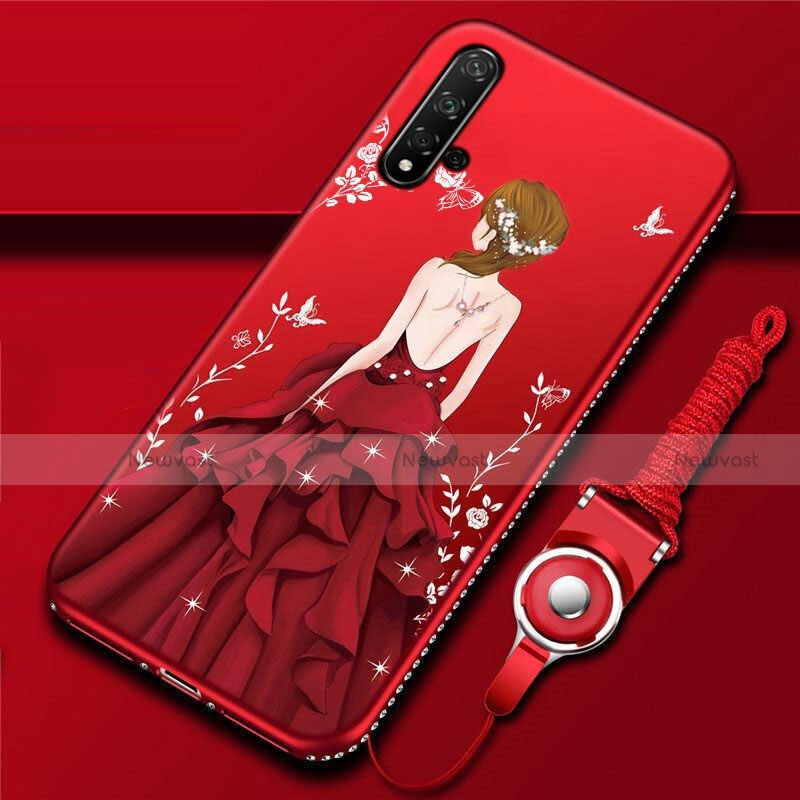 Silicone Candy Rubber Gel Dress Party Girl Soft Case Cover for Huawei Nova 5 Red