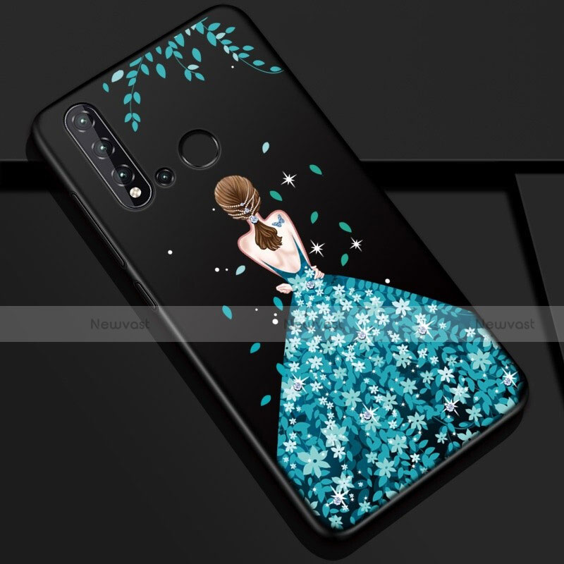 Silicone Candy Rubber Gel Dress Party Girl Soft Case Cover for Huawei Nova 5i Blue