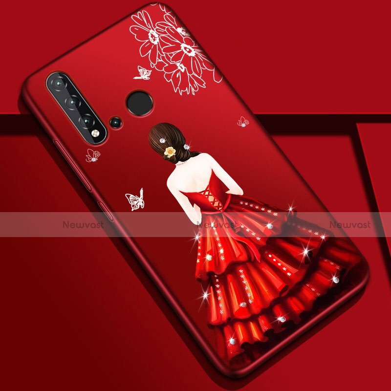 Silicone Candy Rubber Gel Dress Party Girl Soft Case Cover for Huawei Nova 5i Red