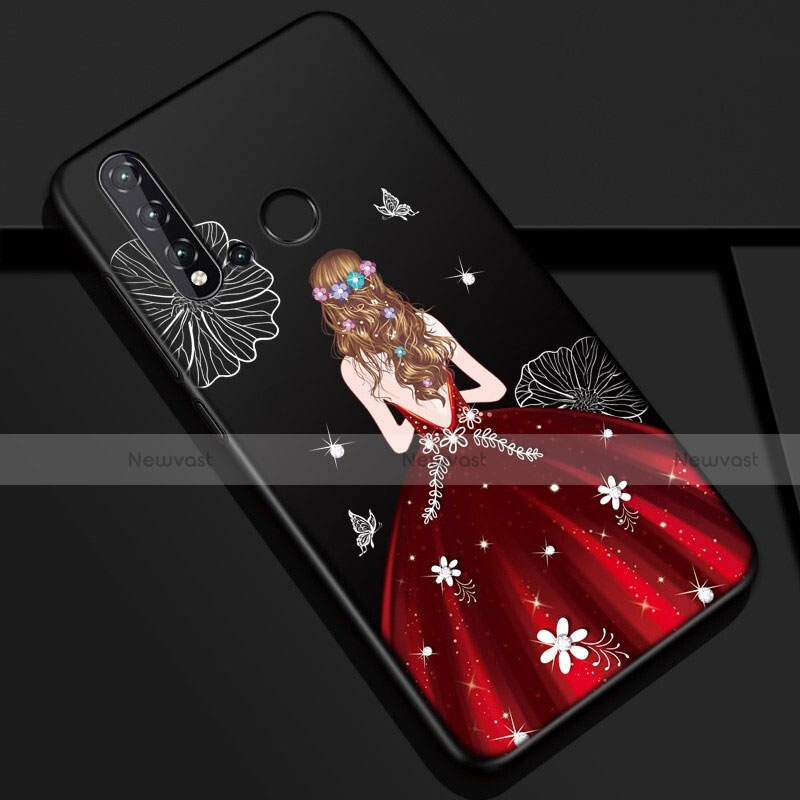 Silicone Candy Rubber Gel Dress Party Girl Soft Case Cover for Huawei Nova 5i Red and Black