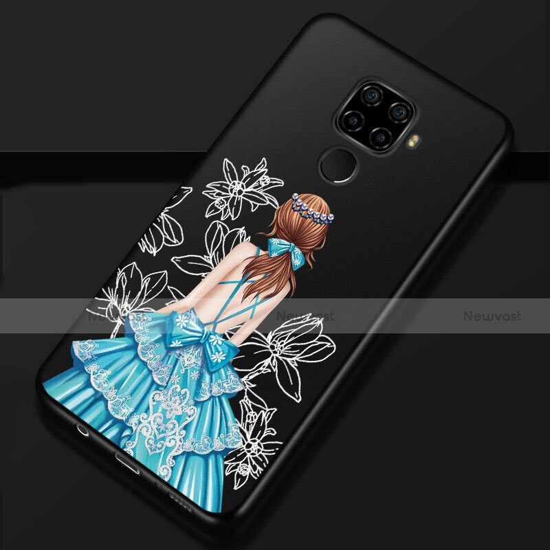 Silicone Candy Rubber Gel Dress Party Girl Soft Case Cover for Huawei Nova 5z Blue and Black