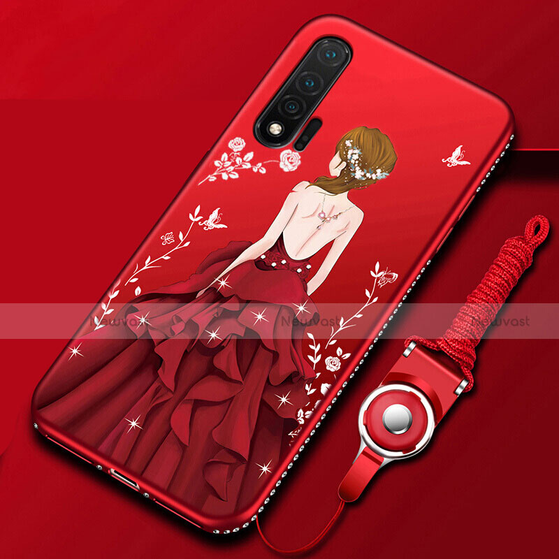 Silicone Candy Rubber Gel Dress Party Girl Soft Case Cover for Huawei Nova 6 Red