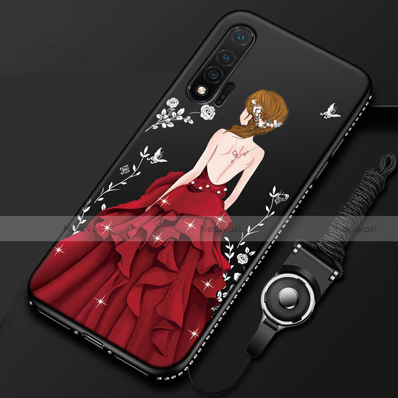 Silicone Candy Rubber Gel Dress Party Girl Soft Case Cover for Huawei Nova 6 Red and Black