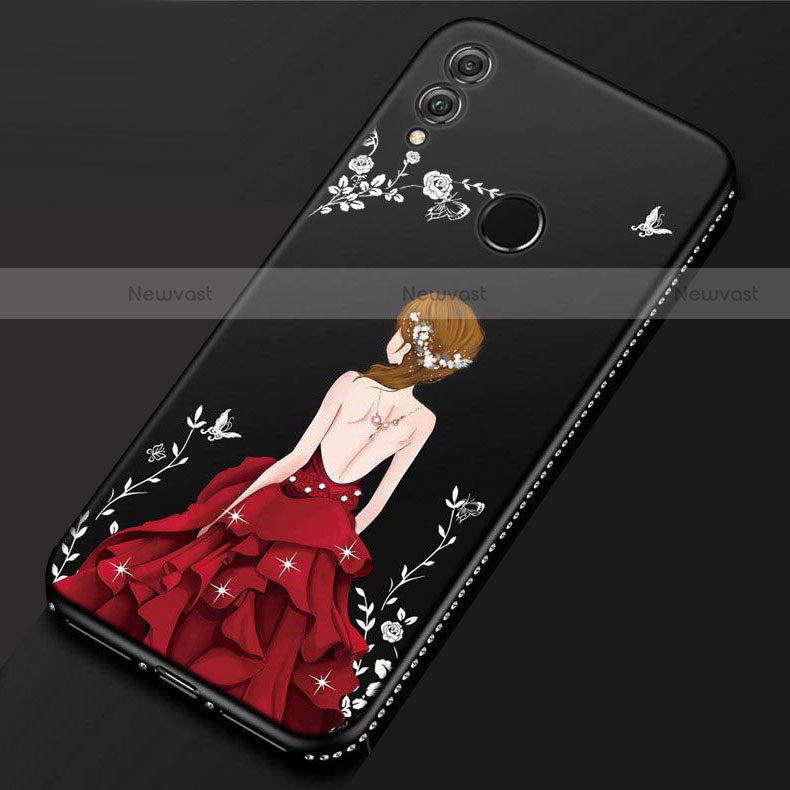 Silicone Candy Rubber Gel Dress Party Girl Soft Case Cover for Huawei P Smart (2019) Red and Black