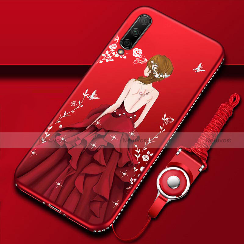 Silicone Candy Rubber Gel Dress Party Girl Soft Case Cover for Huawei P Smart Pro (2019) Red