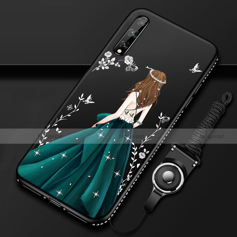 Silicone Candy Rubber Gel Dress Party Girl Soft Case Cover for Huawei P smart S Green