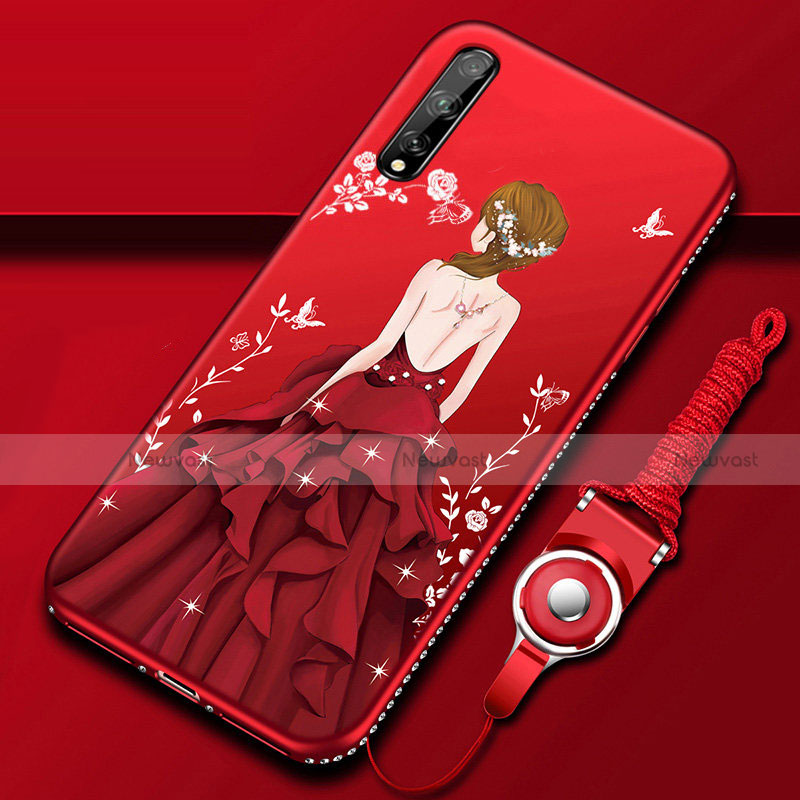 Silicone Candy Rubber Gel Dress Party Girl Soft Case Cover for Huawei P smart S Red