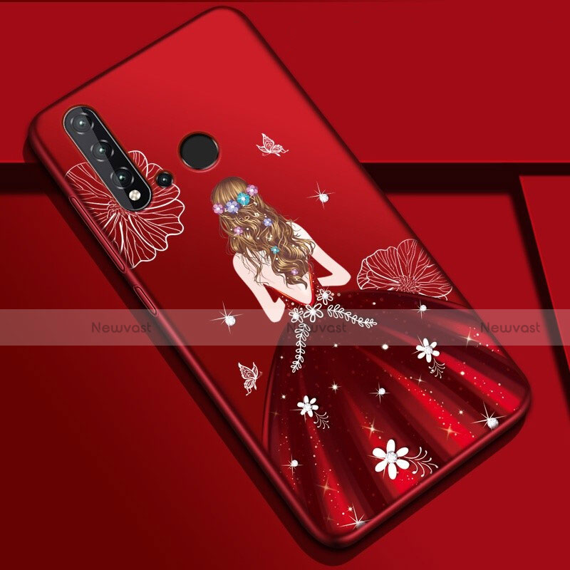 Silicone Candy Rubber Gel Dress Party Girl Soft Case Cover for Huawei P20 Lite (2019) Red Wine