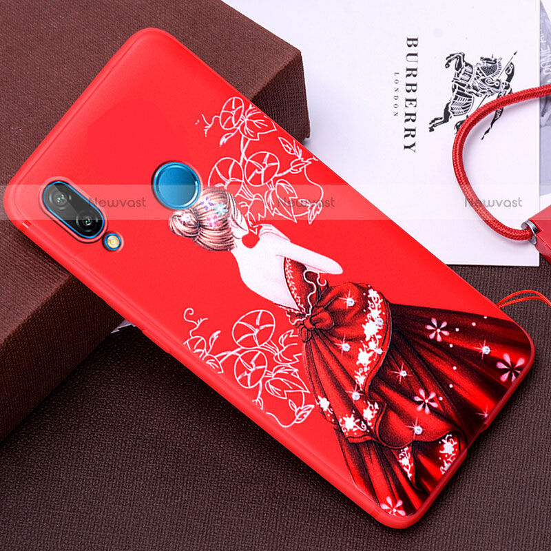 Silicone Candy Rubber Gel Dress Party Girl Soft Case Cover for Huawei P20 Lite Red