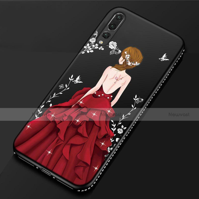 Silicone Candy Rubber Gel Dress Party Girl Soft Case Cover for Huawei P20 Pro Red and Black