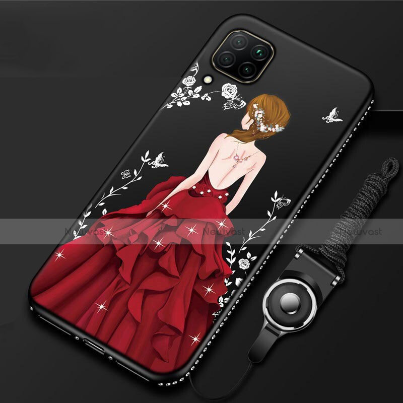 Silicone Candy Rubber Gel Dress Party Girl Soft Case Cover for Huawei P40 Lite Red and Black