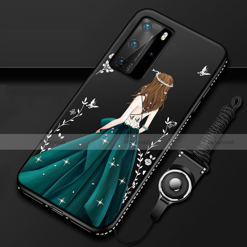 Silicone Candy Rubber Gel Dress Party Girl Soft Case Cover for Huawei P40 Pro Green