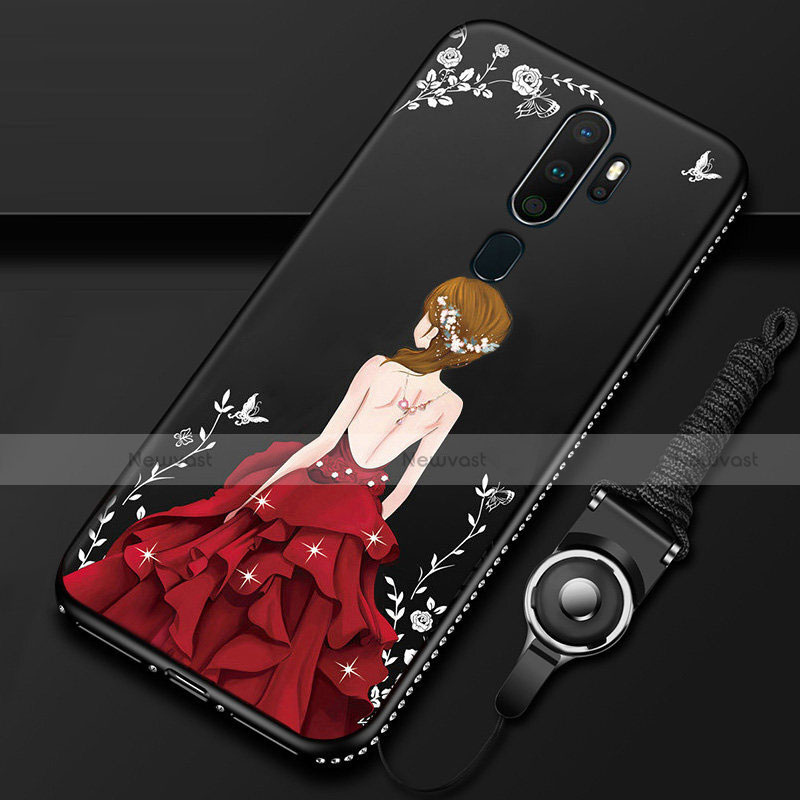 Silicone Candy Rubber Gel Dress Party Girl Soft Case Cover for Oppo A11 Red and Black