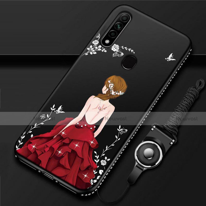 Silicone Candy Rubber Gel Dress Party Girl Soft Case Cover for Oppo A31 Red and Black