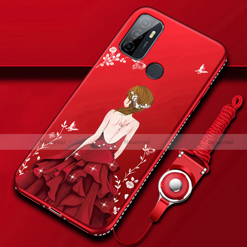 Silicone Candy Rubber Gel Dress Party Girl Soft Case Cover for Oppo A32 Red