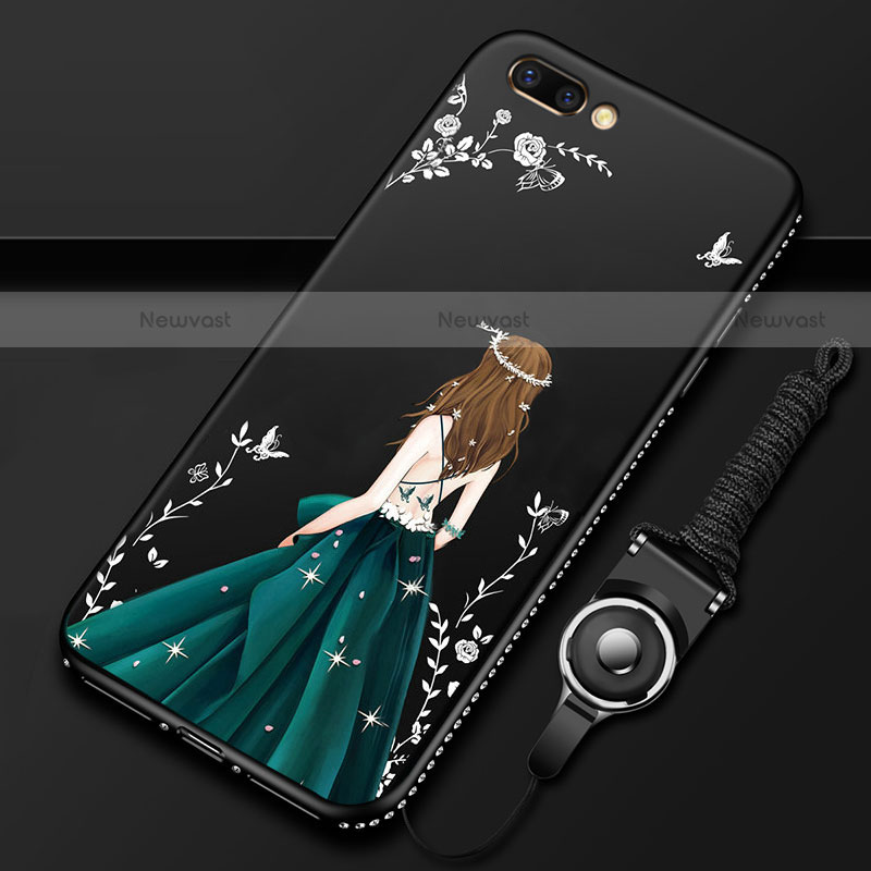 Silicone Candy Rubber Gel Dress Party Girl Soft Case Cover for Oppo A5 Black