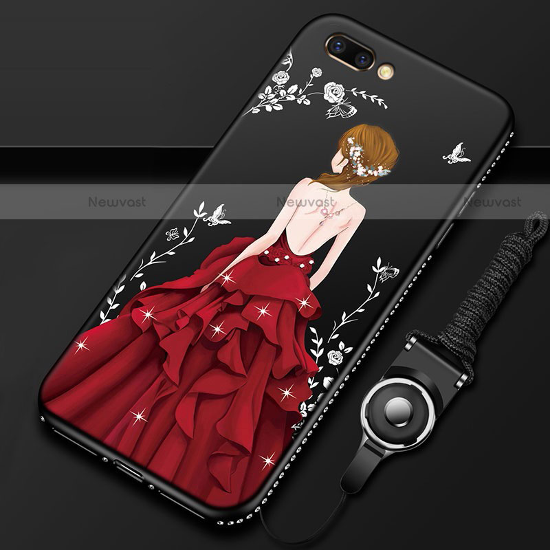 Silicone Candy Rubber Gel Dress Party Girl Soft Case Cover for Oppo A5 Red and Black