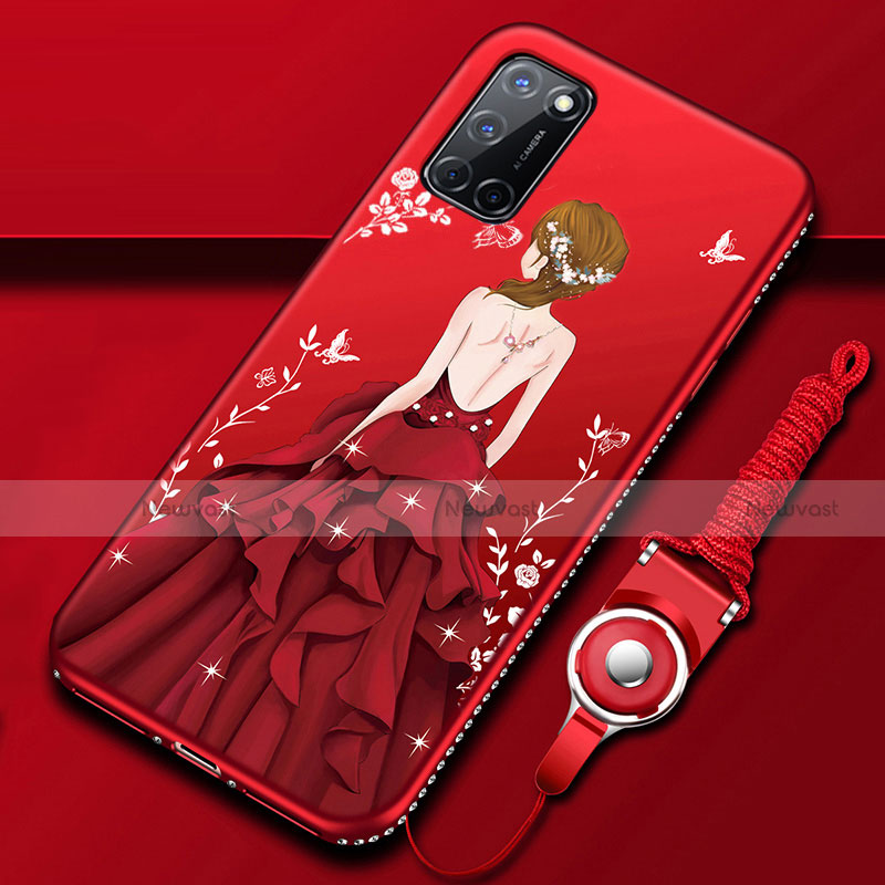 Silicone Candy Rubber Gel Dress Party Girl Soft Case Cover for Oppo A52 Red