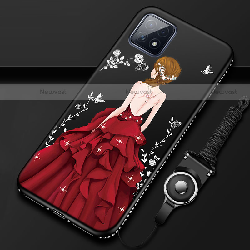 Silicone Candy Rubber Gel Dress Party Girl Soft Case Cover for Oppo A72 5G Red and Black