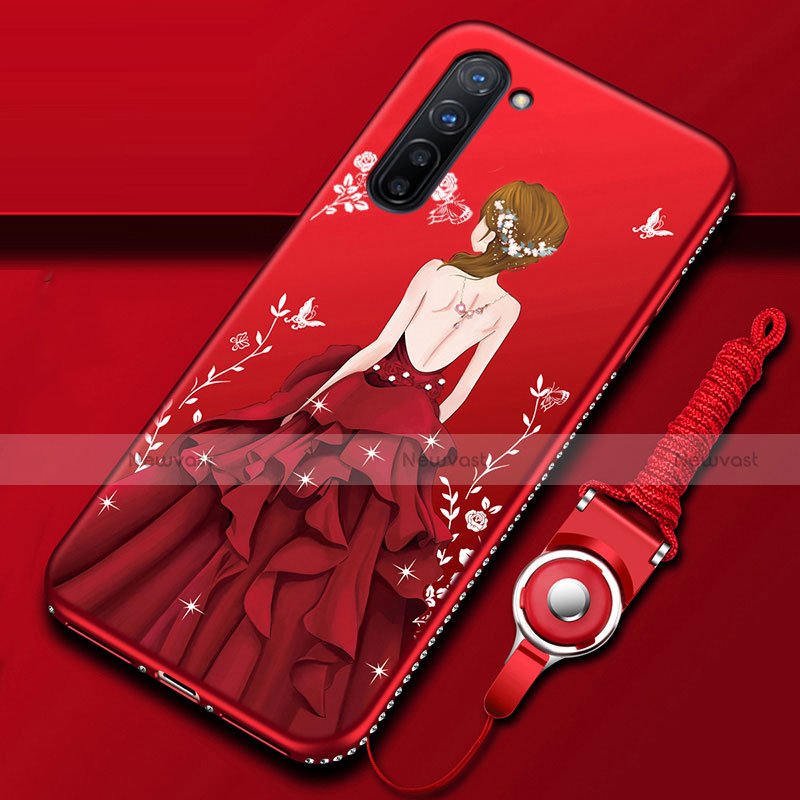 Silicone Candy Rubber Gel Dress Party Girl Soft Case Cover for Oppo F15 Red