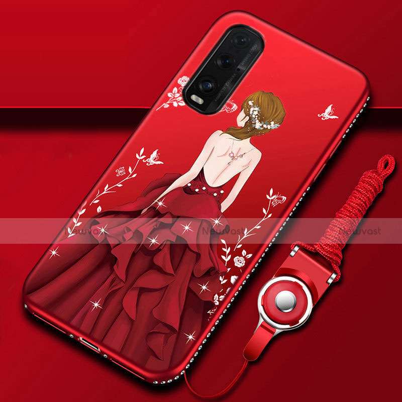 Silicone Candy Rubber Gel Dress Party Girl Soft Case Cover for Oppo Find X2 Red