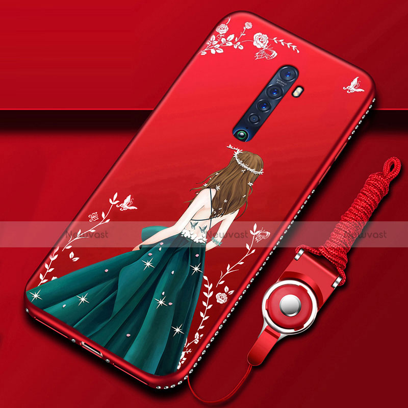 Silicone Candy Rubber Gel Dress Party Girl Soft Case Cover for Oppo Reno2 Red