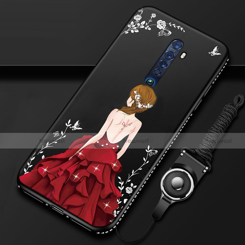 Silicone Candy Rubber Gel Dress Party Girl Soft Case Cover for Oppo Reno2 Red and Black