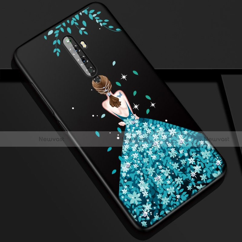 Silicone Candy Rubber Gel Dress Party Girl Soft Case Cover for Oppo Reno2 Z Blue