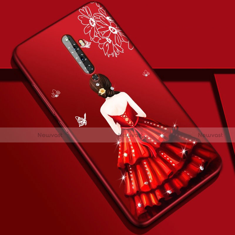 Silicone Candy Rubber Gel Dress Party Girl Soft Case Cover for Oppo Reno2 Z Red