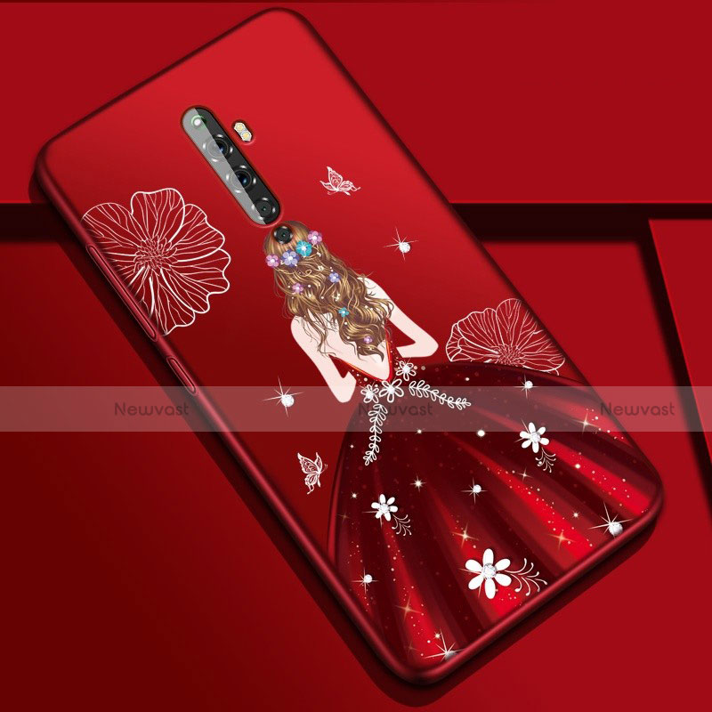 Silicone Candy Rubber Gel Dress Party Girl Soft Case Cover for Oppo Reno2 Z Red Wine