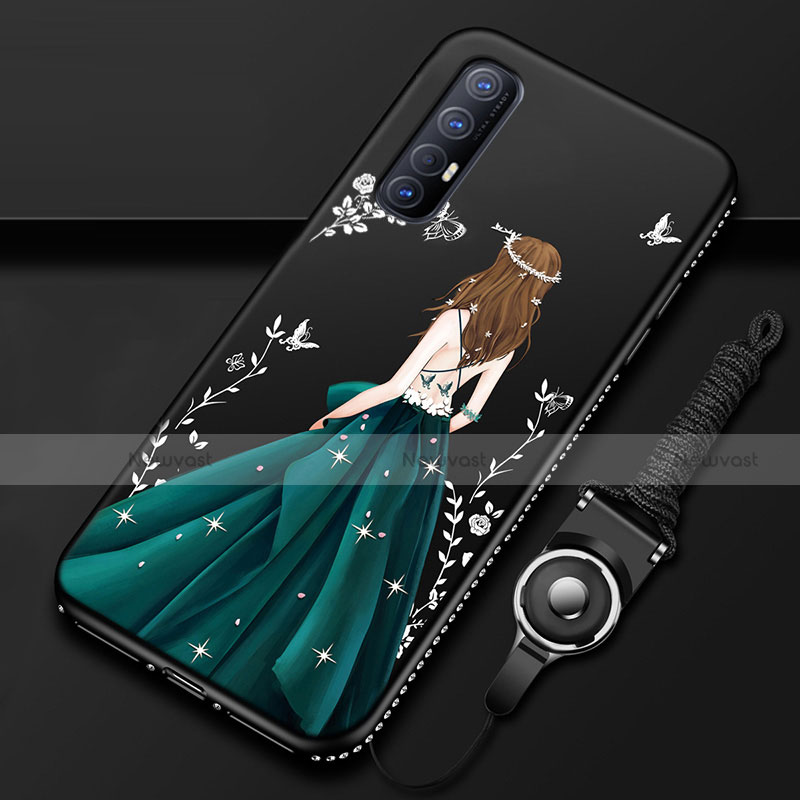 Silicone Candy Rubber Gel Dress Party Girl Soft Case Cover for Oppo Reno3 Pro Green