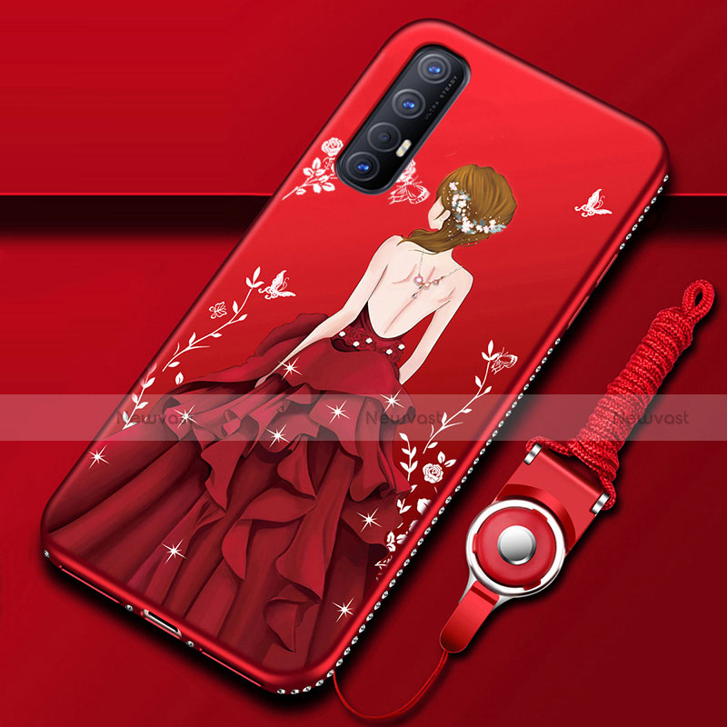 Silicone Candy Rubber Gel Dress Party Girl Soft Case Cover for Oppo Reno3 Pro Red