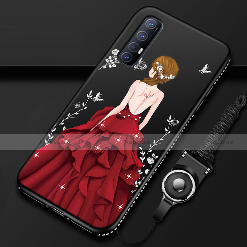 Silicone Candy Rubber Gel Dress Party Girl Soft Case Cover for Oppo Reno3 Pro Red and Black