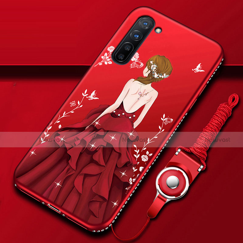 Silicone Candy Rubber Gel Dress Party Girl Soft Case Cover for Oppo Reno3 Red