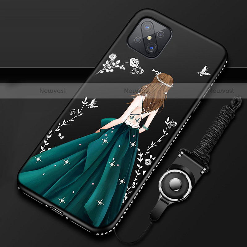 Silicone Candy Rubber Gel Dress Party Girl Soft Case Cover for Oppo Reno4 Z 5G Green