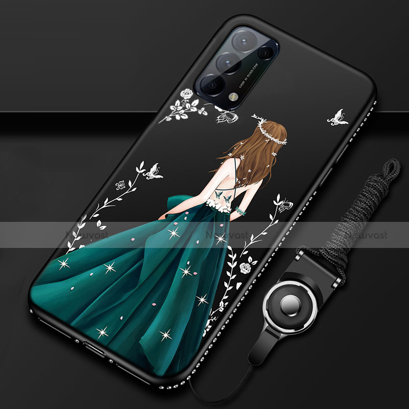 Silicone Candy Rubber Gel Dress Party Girl Soft Case Cover for Oppo Reno5 Pro 5G Black