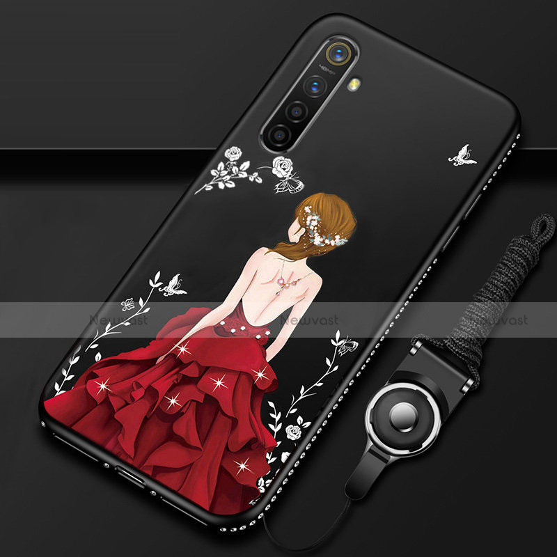 Silicone Candy Rubber Gel Dress Party Girl Soft Case Cover for Realme X2 Red and Black